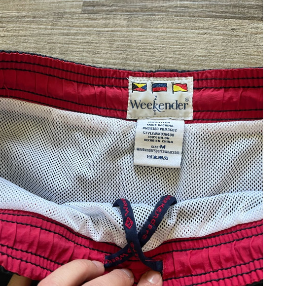 Weekender Men's Lined Swim Trunks Swimsuit Navy Blue Red - Picture 4 of 5